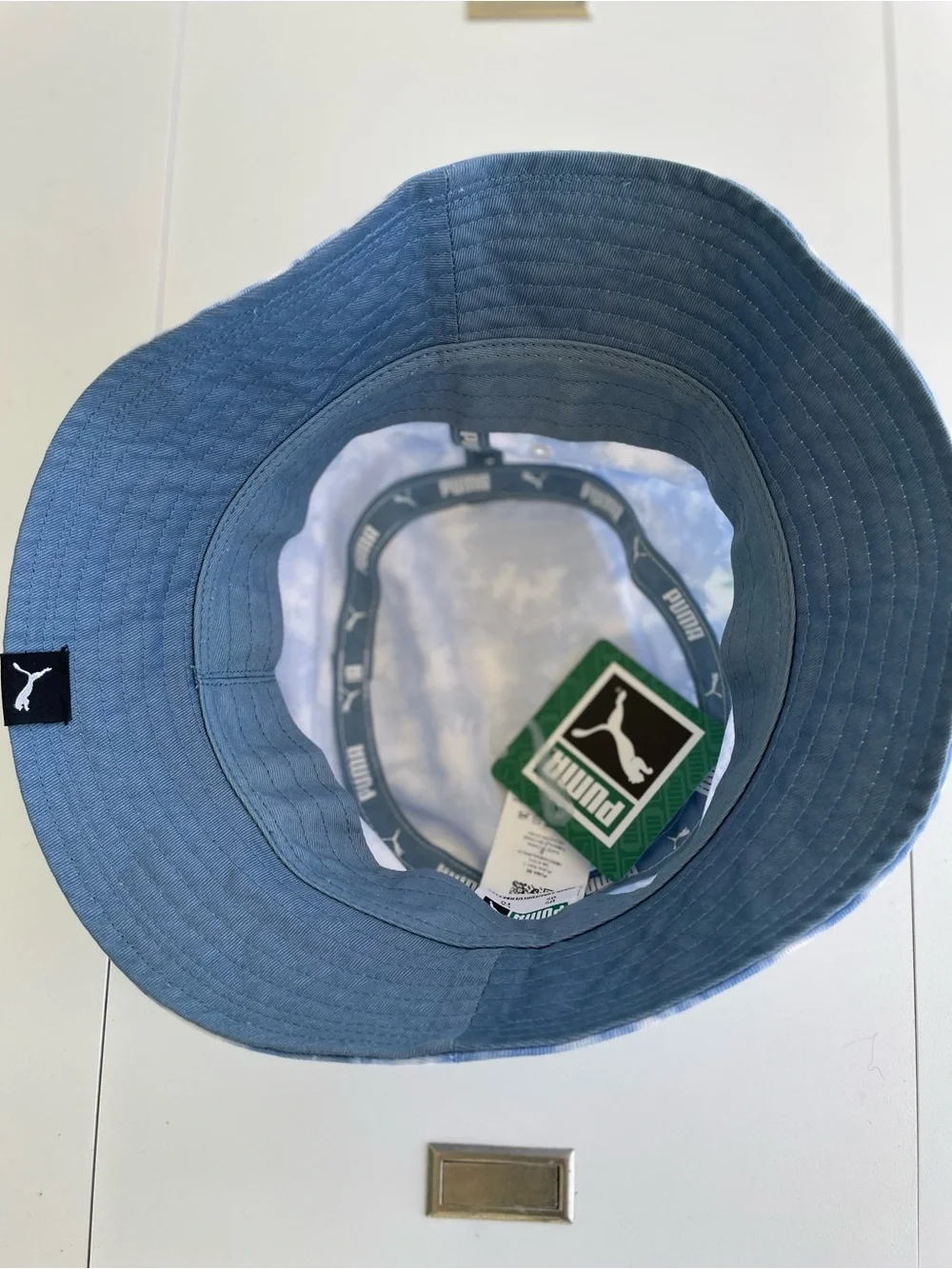 PUMA Women Blue Tie-Dye Bucket Hat with Neon Logo OS NWT